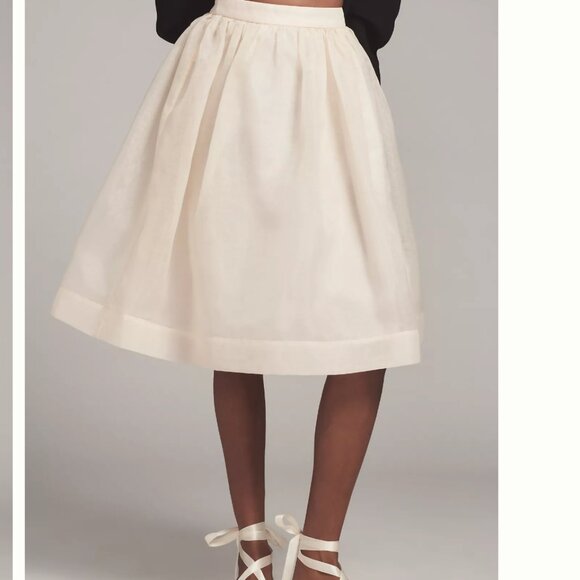 Cream Organza A-Line Midi Skirt - Full Party Skirt with Side Zip - Size XS - Picture 3 of 5